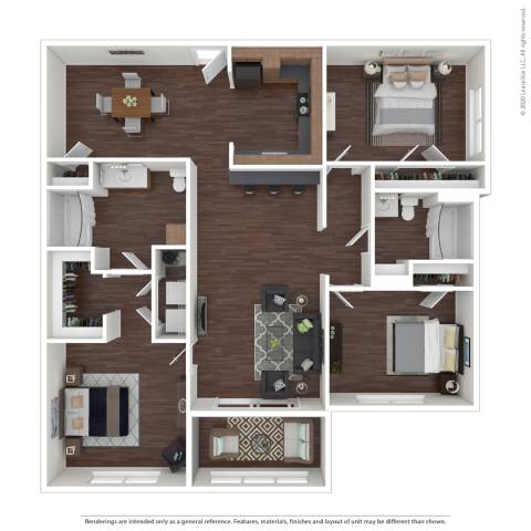Floor plan for 3 beds, 2 baths, 1443 sqft