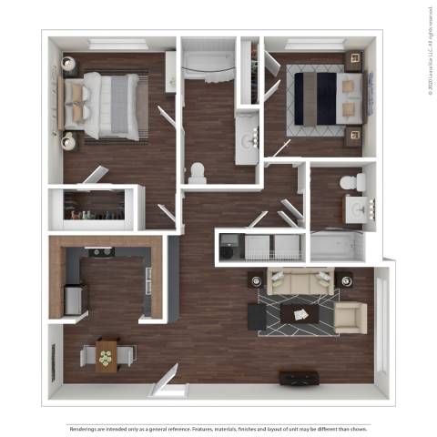 Floor plan for 2 beds, 2 baths, 1085 sqft