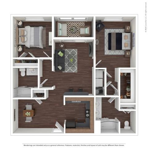 Floor plan for 2 beds, 2 baths, 1188 sqft