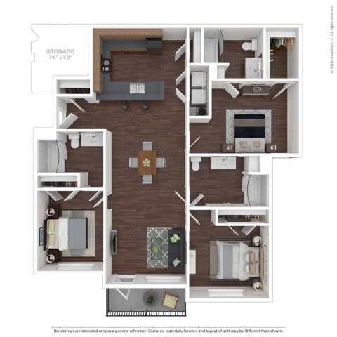 Floor plan for 3 beds, 3 baths, 1446 sqft