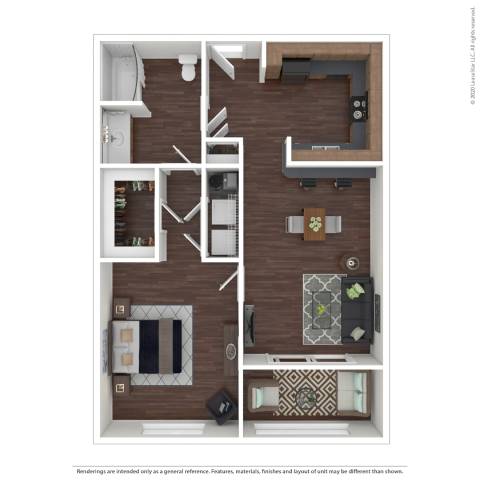 Floor plan for 1 bed, 1 bath, 850 sqft