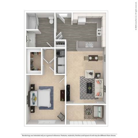 Floor plan for 1 bed, 1 bath, 850 sqft