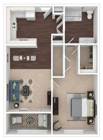 Floor plan for 1 bed, 1 bath, 850 sqft