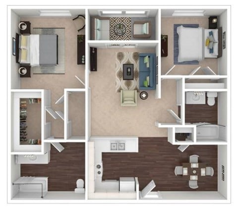 Floor plan for 2 beds, 2 baths, 1188 sqft