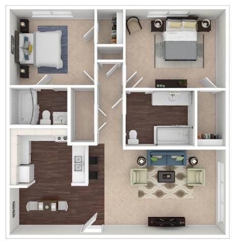 Floor plan for 2 beds, 2 baths, 1085 sqft