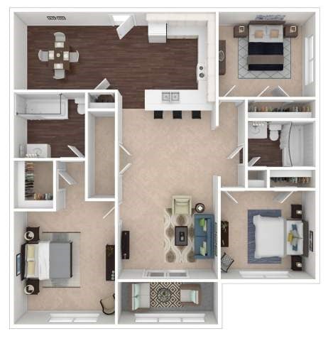 Floor plan for 3 beds, 2 baths, 1443 sqft