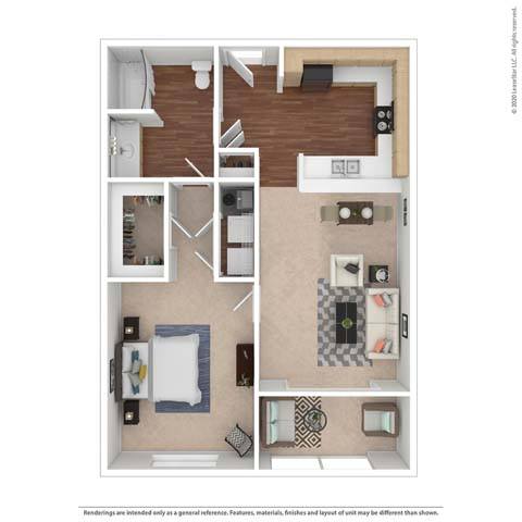 Floor plan for 1 bed, 1 bath, 826 sqft