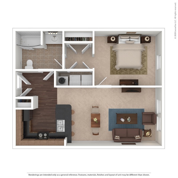 Floor plan for 1 bed, 1 bath, 712 sqft