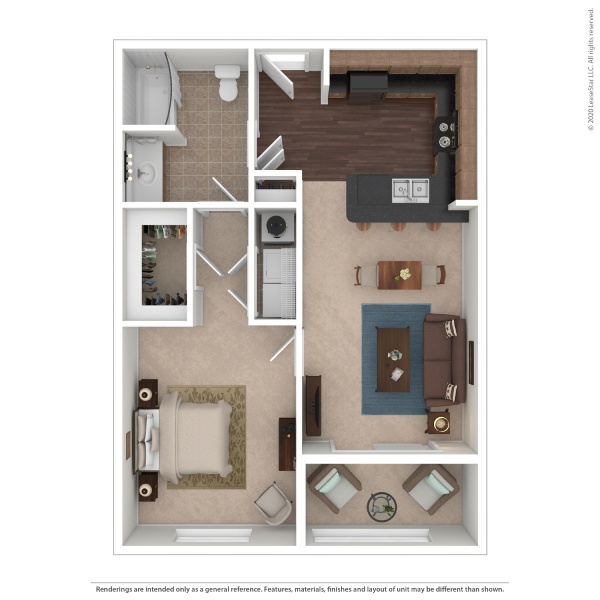 Floor plan for 1 bed, 1 bath, 826 sqft
