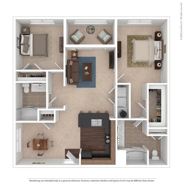 Floor plan for 2 beds, 2 baths, 1173 sqft