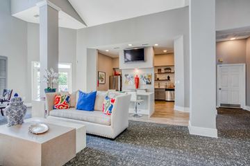 Chapel Hill apartment for rent - A living room with a white couch and a television.