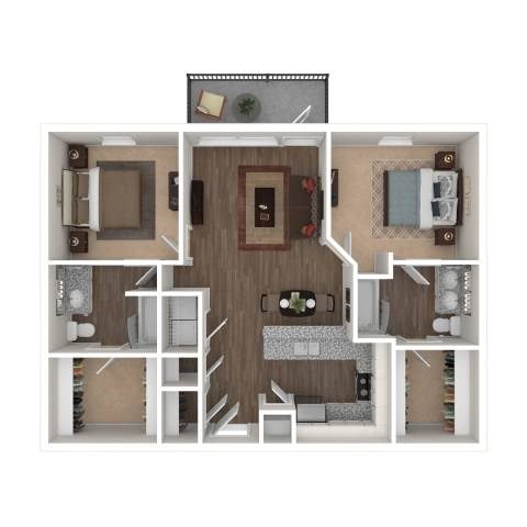 Floor plan for 2 beds, 2 baths, 1018 sqft