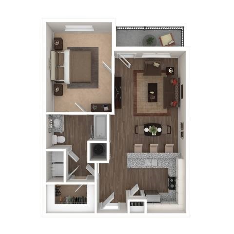 Floor plan for 1 bed, 1 bath, 756 sqft