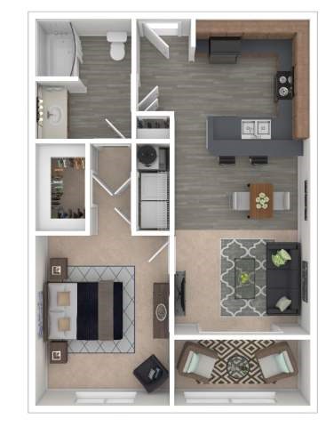 Floor plan for 1 bed, 1 bath, 850 sqft