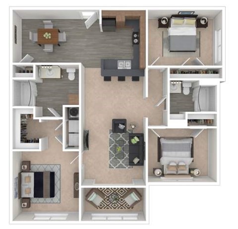 Floor plan for 3 beds, 2 baths, 1450 sqft