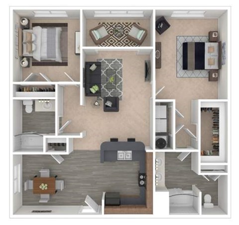 Floor plan for 2 beds, 2 baths, 1200 sqft
