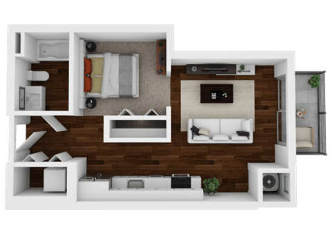 Floor plan for 1 bed, 1 bath, 539 sqft