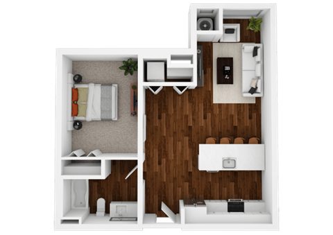 Floor plan for 1 bed, 1 bath, 725 sqft