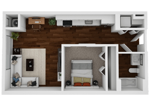 Floor plan for 1 bed, 1 bath, 581 sqft