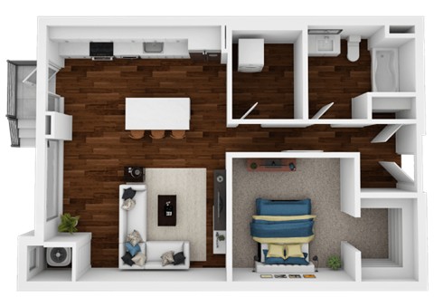 Floor plan for 1 bed, 1 bath, 811 sqft