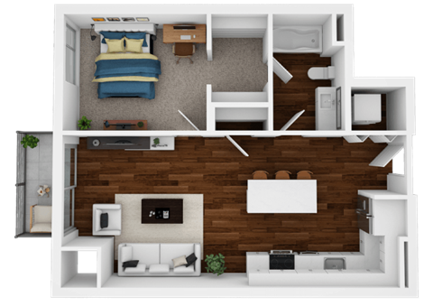 Floor plan for 1 bed, 1 bath, 704 sqft
