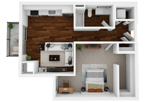 Floor plan for 1 bed, 1 bath, 710 sqft