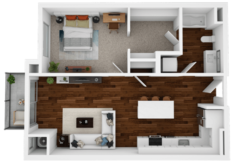 Floor plan for 1 bed, 1 bath, 771 sqft