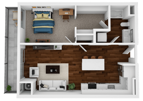 Floor plan for 1 bed, 1 bath, 719 sqft
