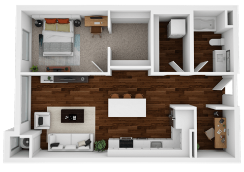 Floor plan for 1 bed, 1 bath, 811 sqft