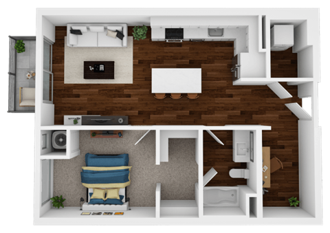 Floor plan for 1 bed, 1 bath, 782 sqft