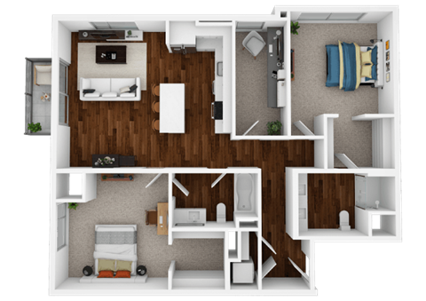 Floor plan for 2 beds, 2 baths, 1258 sqft