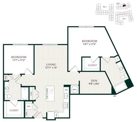 Floor plan for 2 beds, 2 baths, 1314 sqft
