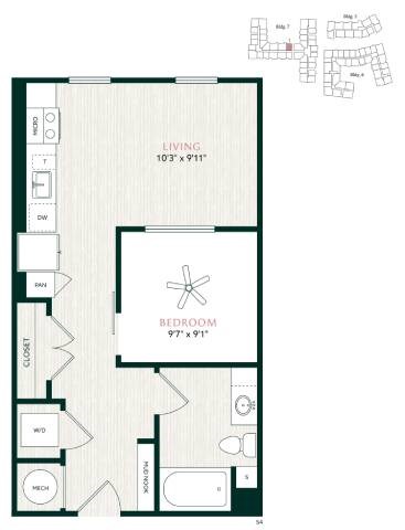 Floor plan for studio, 1 bath, 548 sqft
