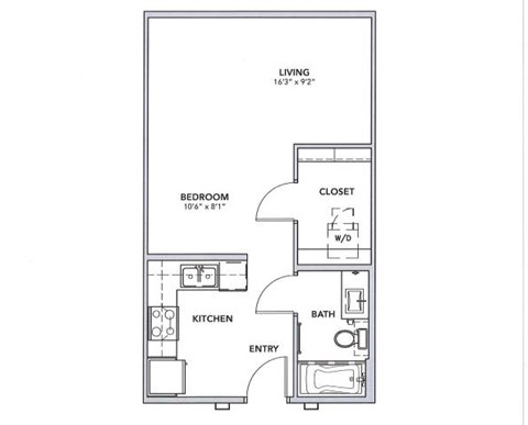 Floor plan for studio, 1 bath, 576 sqft