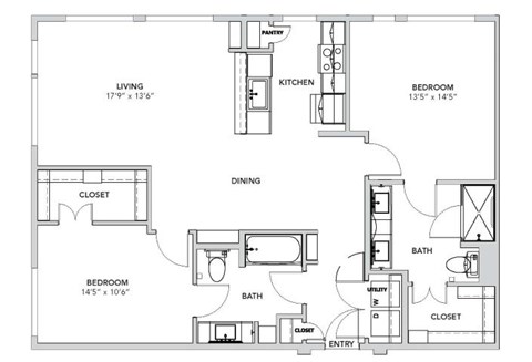Floor plan for 2 beds, 2 baths, 1199 sqft