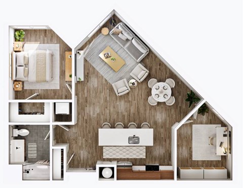 Floor plan for 1 bed, 1 bath, 935 sqft