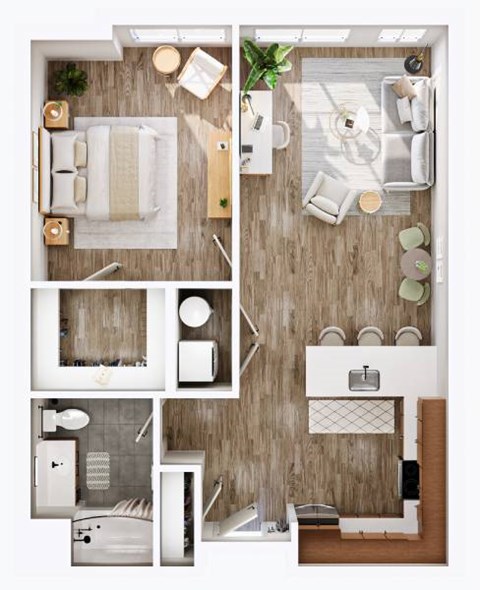 Floor plan for 1 bed, 1 bath, 825 sqft