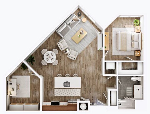 Floor plan for 1 bed, 1 bath, 935 sqft