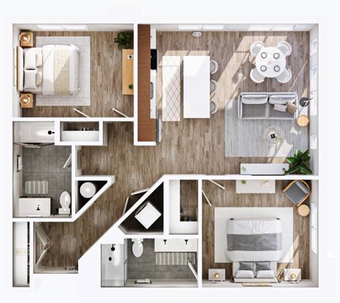 Floor plan for 2 beds, 2 baths, 1112 sqft