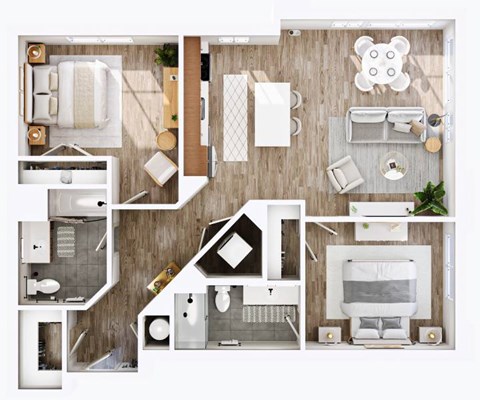 Floor plan for 2 beds, 2 baths, 1116 sqft