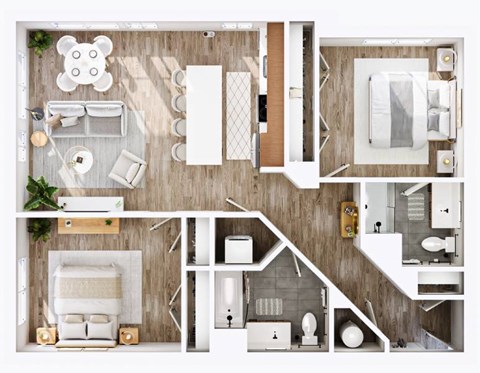 Floor plan for 2 beds, 2 baths, 1114 sqft