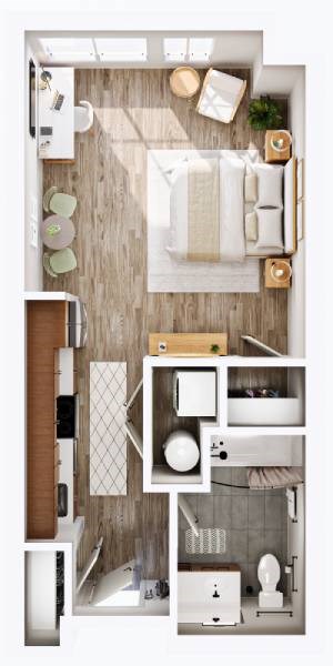 Floor plan for studio, 1 bath, 486 sqft