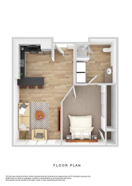 Floor plan for 1 bed, 1 bath, 576 sqft