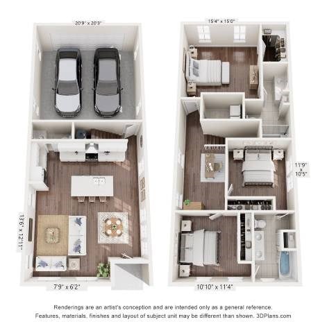 Floor plan for 3 beds, 2.5 baths, 1804 sqft