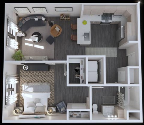 Floor plan for 1 bed, 1 bath, 690 sqft