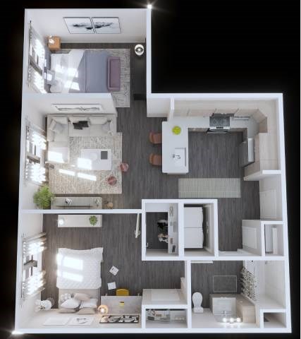 Floor plan for 1 bed, 1 bath, 828 sqft