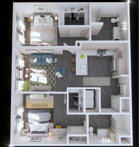 Floor plan for 2 beds, 2 baths, 972 sqft