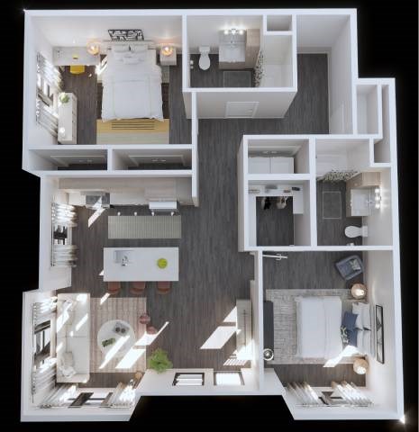 Floor plan for 2 beds, 2 baths, 1155 sqft