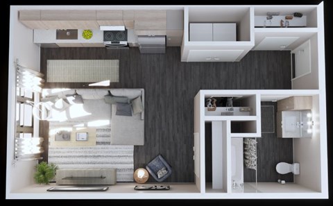 Floor plan for studio, 1 bath, 384 sqft