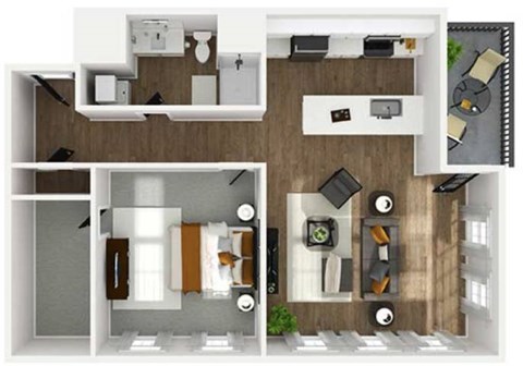Floor plan for 1 bed, 1 bath, 968 sqft